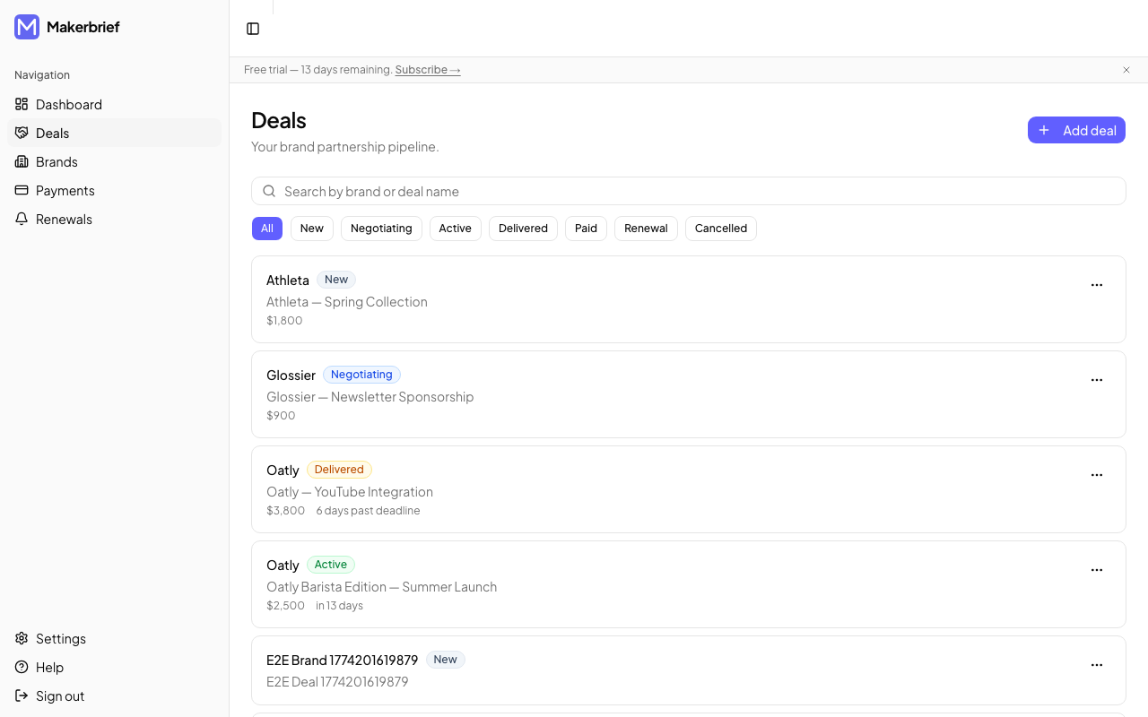Log your first deal — desktop view