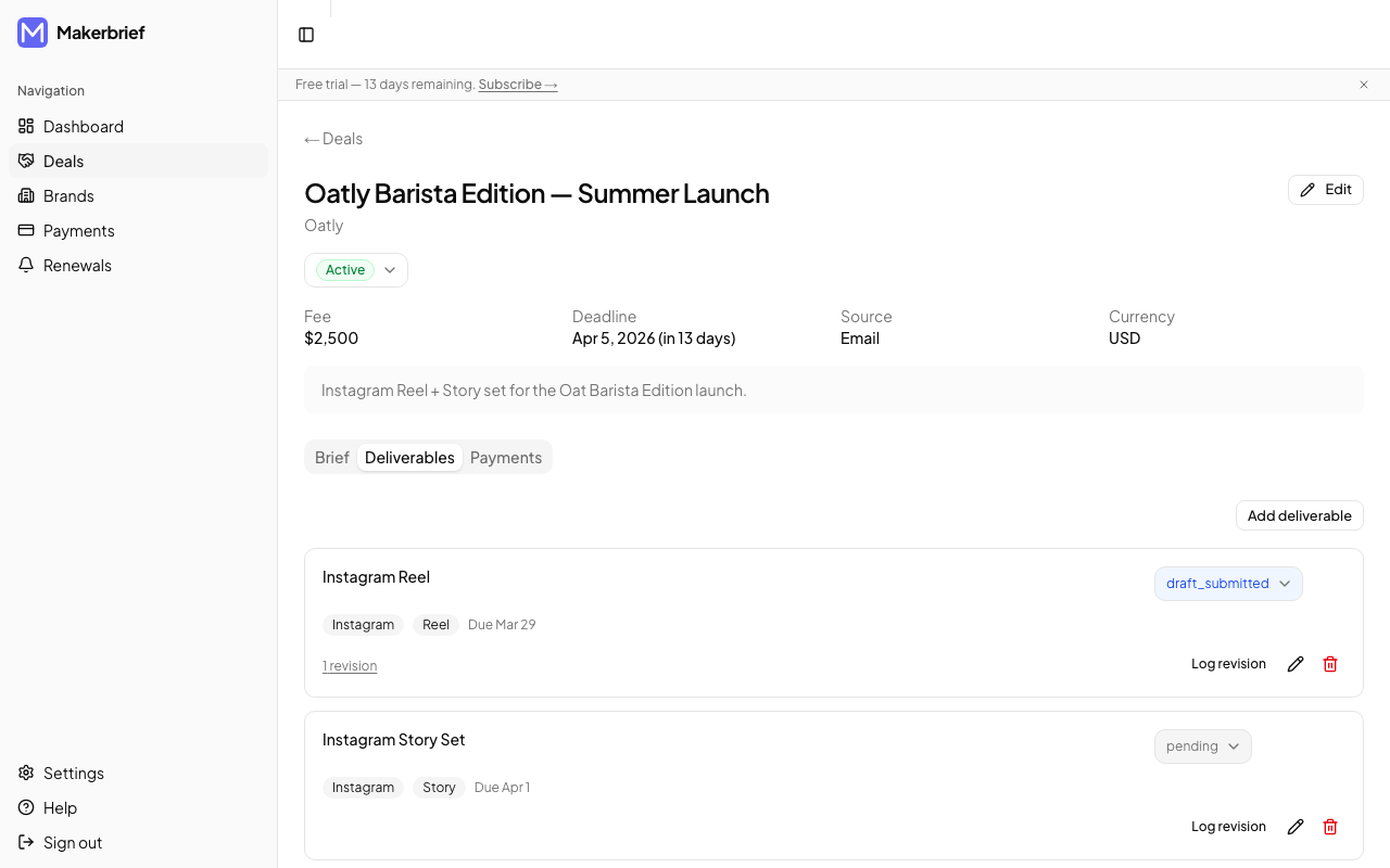 How do I track a deliverable? — desktop view