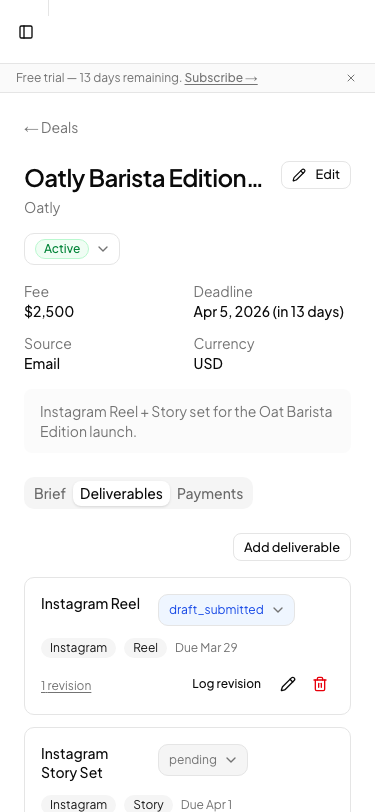 How do I track a deliverable? — mobile view