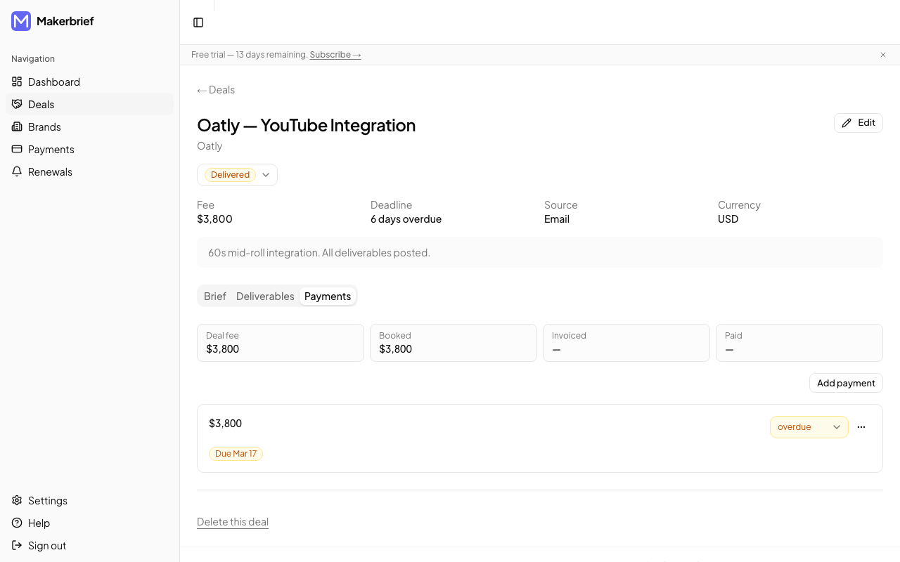Set up your payment tracker — desktop view