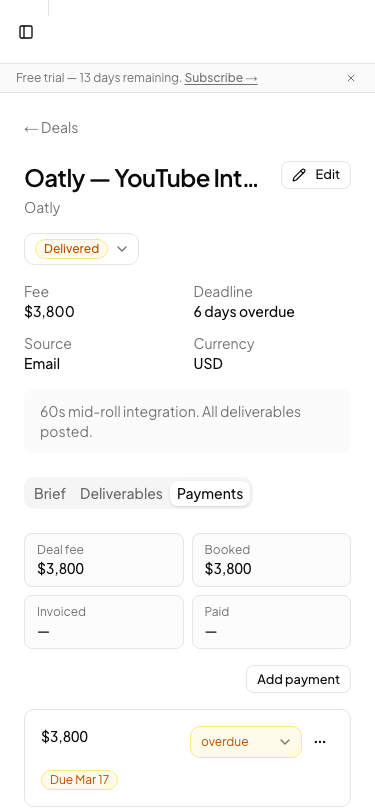 Set up your payment tracker — mobile view
